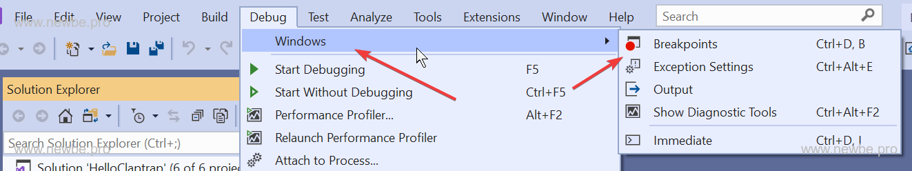 Open Breakpoints Window